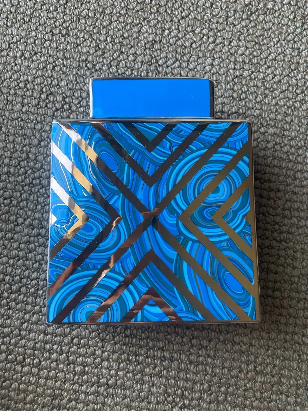 Jonathan Adler malachite blue and gold X vase